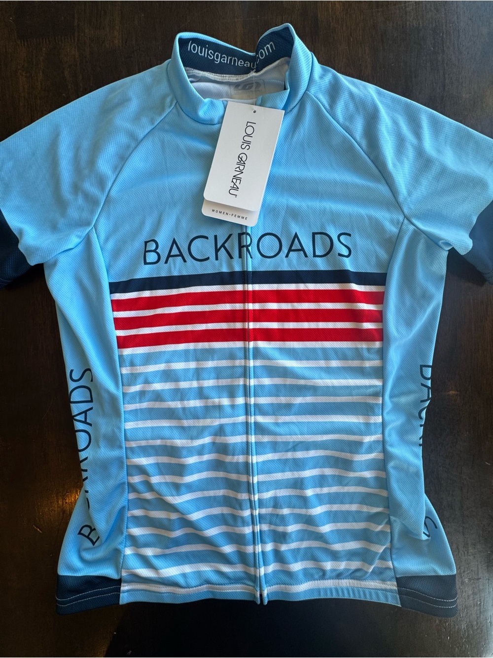 NWT - Louis Garneau W’s Cycling Jersey Backroads Blue Red Stripes Short Sleeve M